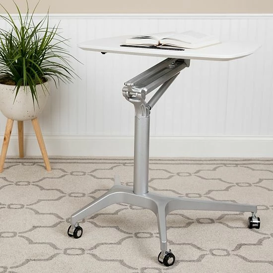 Emma+Oliver Emma And Oliver Mobile Sit-Down, Stand-Up White Ergonomic Computer Desk - Standing Desk 2 Emma+Oliver Emma And Oliver Mobile Sit-Down, Stand-Up White Ergonomic Computer Desk - Standing Desk - Image 2