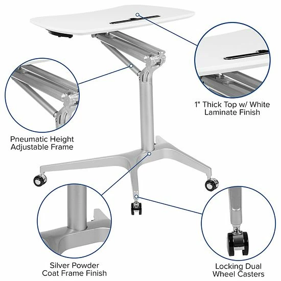 Emma+Oliver Emma And Oliver Mobile Sit-Down, Stand-Up White Ergonomic Computer Desk - Standing Desk 3 Emma+Oliver Emma And Oliver Mobile Sit-Down, Stand-Up White Ergonomic Computer Desk - Standing Desk - Image 3