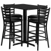 Emma+Oliver Emma And Oliver 24"W X 42"L Walnut Table Set-4 Ladder Back Stools,Black Seat Blacktopblackvinylseat