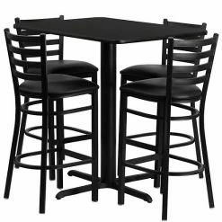 Emma+Oliver Emma And Oliver 24"W X 42"L Walnut Table Set-4 Ladder Back Stools,Black Seat Blacktopblackvinylseat -Emma+Oliver shop unnamed file 4001