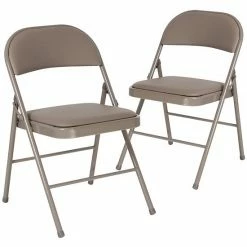 Emma+Oliver Emma And Oliver 2 Pack Double Braced Gray Vinyl Folding Chair