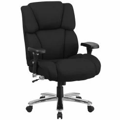Emma+Oliver Emma And Oliver 24/7 400 Lb. High Back Black Tufted Fabric Ergonomic Office Chair, Lumbar Knob Black Leathersoft
