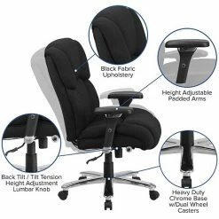 Emma+Oliver Emma And Oliver 24/7 400 Lb. High Back Black Tufted Fabric Ergonomic Office Chair, Lumbar Knob Black Leathersoft -Emma+Oliver shop unnamed file 4021