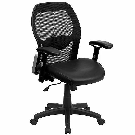 Emma+Oliver Emma And Oliver Mid-Back Black Mesh/LeatherSoft Executive Office Chair - Adjustable Lumbar 1 Emma+Oliver Emma And Oliver Mid-Back Black Mesh/LeatherSoft Executive Office Chair - Adjustable Lumbar