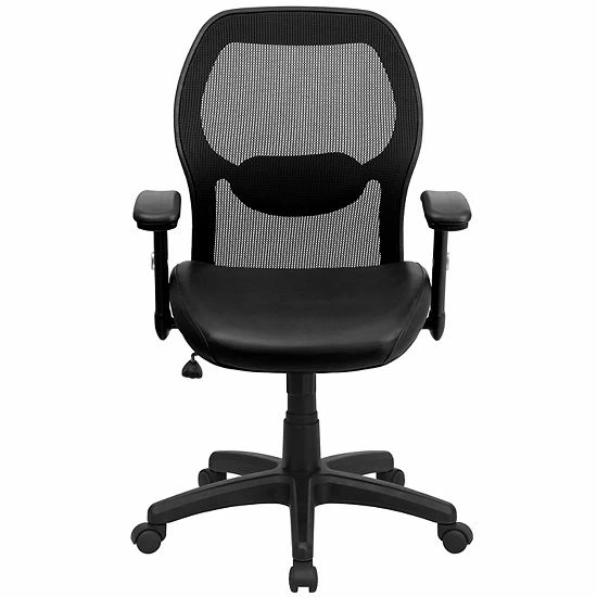 Emma+Oliver Emma And Oliver Mid-Back Black Mesh/LeatherSoft Executive Office Chair - Adjustable Lumbar 2 Emma+Oliver Emma And Oliver Mid-Back Black Mesh/LeatherSoft Executive Office Chair - Adjustable Lumbar - Image 2