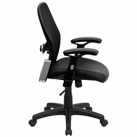 Emma+Oliver Emma And Oliver Mid-Back Black Mesh/LeatherSoft Executive Office Chair - Adjustable Lumbar 4 Emma+Oliver Emma And Oliver Mid-Back Black Mesh/LeatherSoft Executive Office Chair - Adjustable Lumbar - Image 4