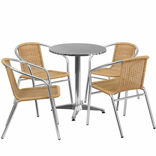 Emma+Oliver Emma and Oliver 23.5" Round Aluminum Table Set-4 Black Rattan Chairs Dark Brown Emma+Oliver Emma And Oliver 23.5" Round Aluminum Table Set-4 Black Rattan Chairs Dark Brown -Emma+Oliver shop unnamed file 4062