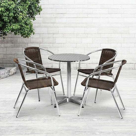Emma+Oliver Emma and Oliver 23.5" Round Aluminum Table Set-4 Black Rattan Chairs Dark Brown Emma+Oliver Emma And Oliver 23.5" Round Aluminum Table Set-4 Black Rattan Chairs Dark Brown -Emma+Oliver shop unnamed file 4063