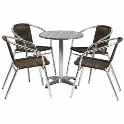 Emma+Oliver Emma And Oliver 23.5" Round Aluminum Table Set-4 Black Rattan Chairs Dark Brown 6 Emma+Oliver Emma And Oliver 23.5" Round Aluminum Table Set-4 Black Rattan Chairs Dark Brown -Emma+Oliver shop unnamed file 4068