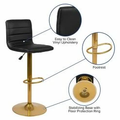 Emma+Oliver Emma And Oliver 2PK Black Vinyl Adjustable Height Barstool W/ Horizontal Stitch Back & Gold Base -Emma+Oliver shop unnamed file 4076