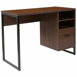 Emma+Oliver Emma And Oliver Rustic Coffee Wood Grain Finish Computer Desk With Metal Frame