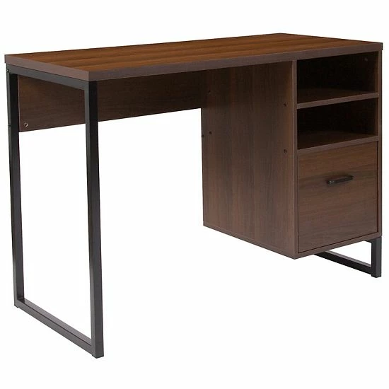 Emma+Oliver Emma And Oliver Rustic Coffee Wood Grain Finish Computer Desk With Metal Frame 1 Emma+Oliver Emma And Oliver Rustic Coffee Wood Grain Finish Computer Desk With Metal Frame