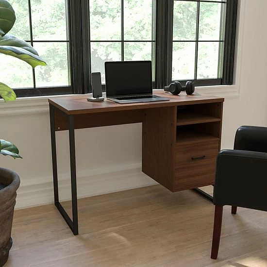 Emma+Oliver Emma And Oliver Rustic Coffee Wood Grain Finish Computer Desk With Metal Frame 2 Emma+Oliver Emma And Oliver Rustic Coffee Wood Grain Finish Computer Desk With Metal Frame - Image 2