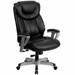 Emma+Oliver Emma And Oliver 400 Lb. Big&Tall High Back Black LeatherSoft Ergonomic Office Chair, Silver Arms