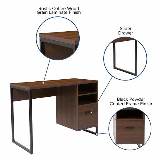 Emma+Oliver Emma And Oliver Rustic Coffee Wood Grain Finish Computer Desk With Metal Frame 3 Emma+Oliver Emma And Oliver Rustic Coffee Wood Grain Finish Computer Desk With Metal Frame - Image 3