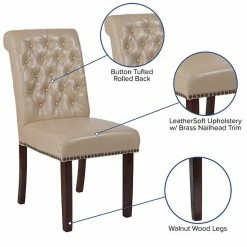 Emma+Oliver Emma And Oliver 6 PK Dark Gray Fabric Upholstered Rolled Back Parsons Chair With Nailhead Trim & Walnut Finished Frame With Plastic Floor Glides Black Faux Leather -Emma+Oliver shop unnamed file 4120