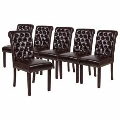 Emma+Oliver Emma And Oliver 6 PK Dark Gray Fabric Upholstered Rolled Back Parsons Chair With Nailhead Trim & Walnut Finished Frame With Plastic Floor Glides Black Faux Leather -Emma+Oliver shop unnamed file 4125