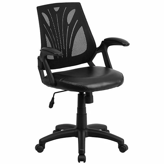 Emma+Oliver Emma And Oliver Mid-Back Designer Black Mesh Swivel Task Office Chair With LeatherSoft Seat 1 Emma+Oliver Emma And Oliver Mid-Back Designer Black Mesh Swivel Task Office Chair With LeatherSoft Seat
