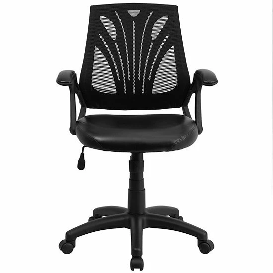 Emma+Oliver Emma And Oliver Mid-Back Designer Black Mesh Swivel Task Office Chair With LeatherSoft Seat 4 Emma+Oliver Emma And Oliver Mid-Back Designer Black Mesh Swivel Task Office Chair With LeatherSoft Seat - Image 4