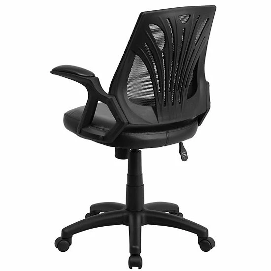 Emma+Oliver Emma And Oliver Mid-Back Designer Black Mesh Swivel Task Office Chair With LeatherSoft Seat 5 Emma+Oliver Emma And Oliver Mid-Back Designer Black Mesh Swivel Task Office Chair With LeatherSoft Seat - Image 5