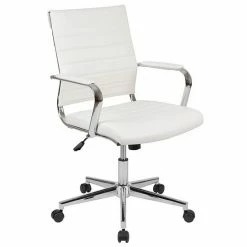 Emma+Oliver Emma And Oliver Mid-Back Black LeatherSoft Ribbed Executive Swivel Office Chair - Desk Chair