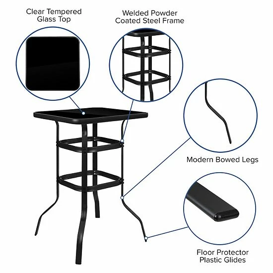 Emma+Oliver Emma and Oliver 3 Piece Outdoor Bar Height Set-Glass Patio Bar Table-Navy All-Weather Barstools Gray Emma+Oliver Emma And Oliver 3 Piece Outdoor Bar Height Set-Glass Patio Bar Table-Navy All-Weather Barstools Gray -Emma+Oliver shop unnamed file 4179