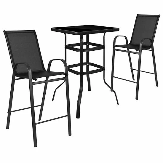 Emma+Oliver Emma and Oliver 3 Piece Outdoor Bar Height Set-Glass Patio Bar Table-Navy All-Weather Barstools Gray Emma+Oliver Emma And Oliver 3 Piece Outdoor Bar Height Set-Glass Patio Bar Table-Navy All-Weather Barstools Gray -Emma+Oliver shop unnamed file 4182