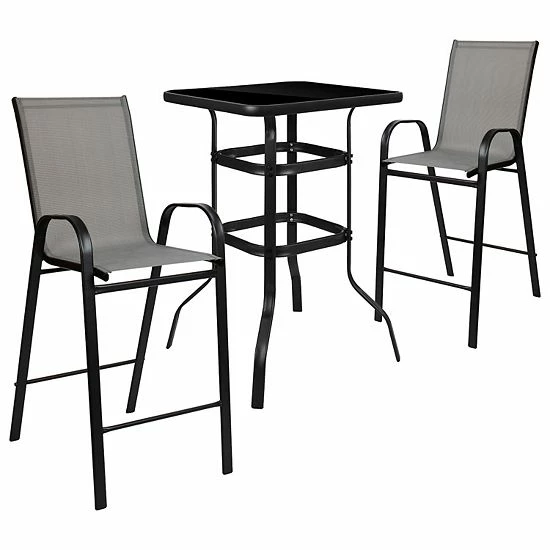 Emma+Oliver Emma and Oliver 3 Piece Outdoor Bar Height Set-Glass Patio Bar Table-Navy All-Weather Barstools Gray Emma+Oliver Emma And Oliver 3 Piece Outdoor Bar Height Set-Glass Patio Bar Table-Navy All-Weather Barstools Gray -Emma+Oliver shop unnamed file 4183