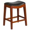 Emma+Oliver Emma And Oliver 26"H Backless Light Cherry Wood Counter Stool With Saddle Seat