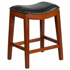 Emma+Oliver Emma And Oliver 26"H Backless Light Cherry Wood Counter Stool With Saddle Seat -Emma+Oliver shop unnamed file 4193