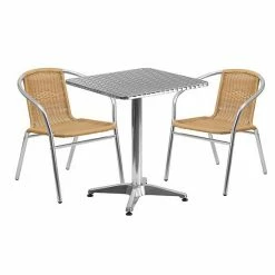 Emma+Oliver Emma And Oliver 23.5" Square Aluminum Table Set-2 Black Rattan Chairs Beige -Emma+Oliver shop unnamed file 4257