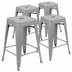 Emma+Oliver Emma And Oliver 4 Pack 24" High Metal Indoor Counter Bar Stool - Stackable Stool, Black