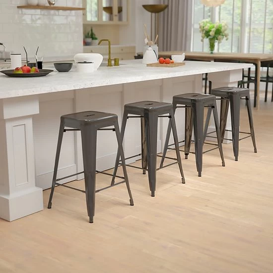 Emma+Oliver Emma And Oliver 4 Pack 24" High Metal Indoor Counter Bar Stool - Stackable Stool, Black 2 Emma+Oliver Emma And Oliver 4 Pack 24" High Metal Indoor Counter Bar Stool - Stackable Stool, Black - Image 2
