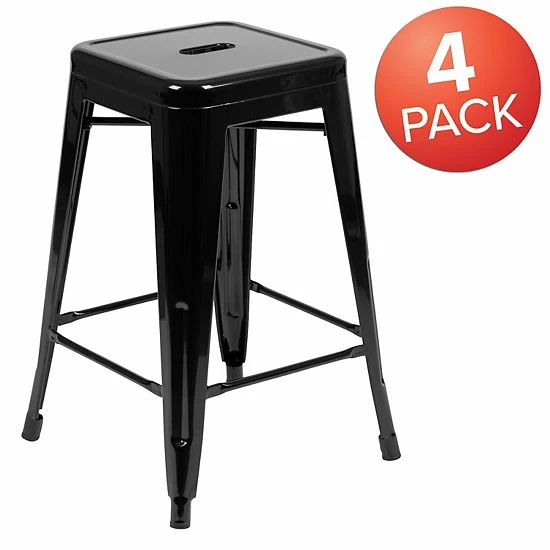Emma+Oliver Emma And Oliver 4 Pack 24" High Metal Indoor Counter Bar Stool - Stackable Stool, Black 5 Emma+Oliver Emma And Oliver 4 Pack 24" High Metal Indoor Counter Bar Stool - Stackable Stool, Black - Image 5