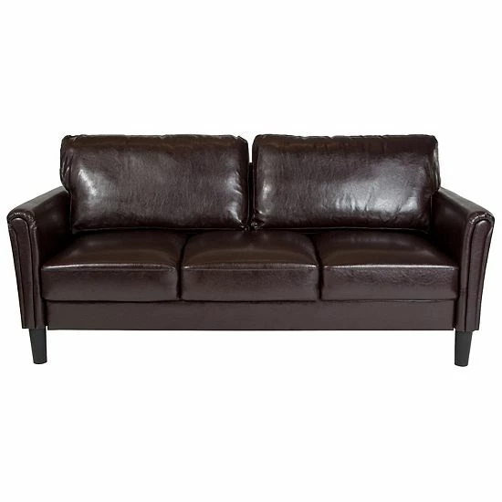 Emma+Oliver Emma And Oliver Living Room Sofa Couch, Tailored Arms In Dark Gray Fabric Black Leathersoft 2 Emma+Oliver Emma And Oliver Living Room Sofa Couch, Tailored Arms In Dark Gray Fabric Black Leathersoft - Image 2