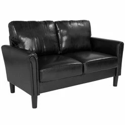 Emma+Oliver Emma And Oliver Living Room Loveseat Couch, Tailored Arms In Black LeatherSoft