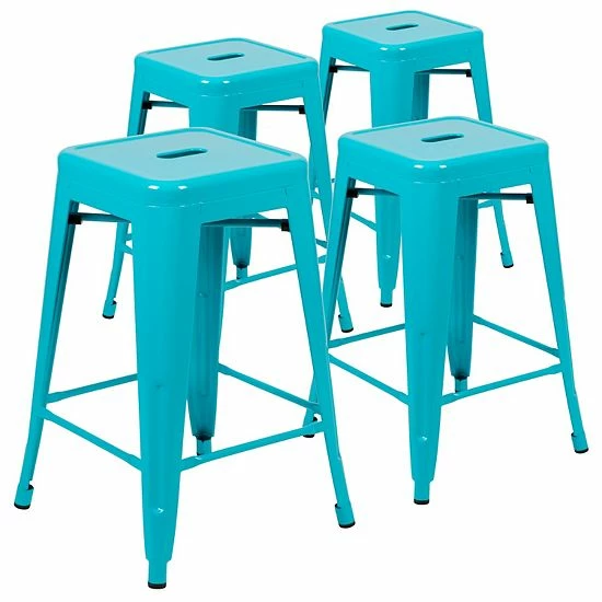 Emma+Oliver Emma And Oliver 4 Pack 24" High Metal Indoor Counter Bar Stool - Stackable Stool, Black 8 Emma+Oliver Emma And Oliver 4 Pack 24" High Metal Indoor Counter Bar Stool - Stackable Stool, Black - Image 8