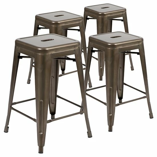 Emma+Oliver Emma And Oliver 4 Pack 24" High Metal Indoor Counter Bar Stool - Stackable Stool, Black 9 Emma+Oliver Emma And Oliver 4 Pack 24" High Metal Indoor Counter Bar Stool - Stackable Stool, Black - Image 9