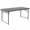 Emma+Oliver Emma And Oliver 4-Foot Height Adjustable Bi-Fold Brown Plastic Folding Table With Handle