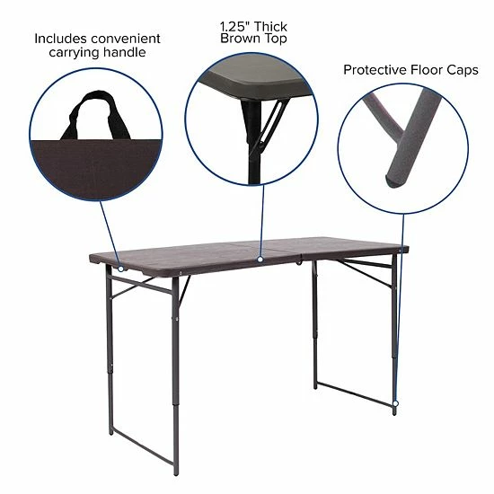 Emma+Oliver Emma and Oliver 4-Foot Height Adjustable Bi-Fold Brown Plastic Folding Table with Handle Emma+Oliver Emma And Oliver 4-Foot Height Adjustable Bi-Fold Brown Plastic Folding Table With Handle -Emma+Oliver shop unnamed file 4352