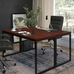 Emma+Oliver Emma And Oliver Modern Commercial Grade Desk Industrial Style Computer Desk Sturdy Home Office Desk - 55" Length (Mahogany) -Emma+Oliver shop unnamed file 4359