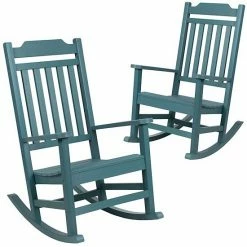 Emma+Oliver Emma And Oliver 2 Pack All-Weather Rocking Chair In Gray Faux Wood - Patio And Yard Furniture Teal