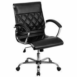 Emma+Oliver Emma And Oliver Mid-Back Designer Black LeatherSoft Swivel Office Chair With Arms