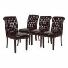 Emma+Oliver Emma And Oliver 4 PK Beige Faux Leather Upholstered Rolled Back Parsons Chair With Nailhead Trim & Walnut Finished Frame With Plastic Floor Glides Black Faux Leather