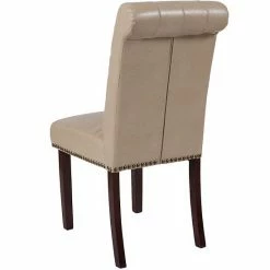 Emma+Oliver Emma And Oliver 4 PK Beige Faux Leather Upholstered Rolled Back Parsons Chair With Nailhead Trim & Walnut Finished Frame With Plastic Floor Glides Black Faux Leather -Emma+Oliver shop unnamed file 4410