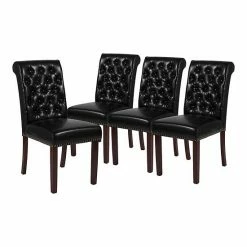 Emma+Oliver Emma And Oliver 4 PK Beige Faux Leather Upholstered Rolled Back Parsons Chair With Nailhead Trim & Walnut Finished Frame With Plastic Floor Glides Black Faux Leather -Emma+Oliver shop unnamed file 4412