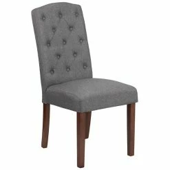 Emma+Oliver Emma And Oliver Brown Fabric Diamond Patterned Button Tufted Parsons Chair Black Leathersoft