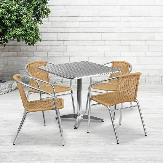 Emma+Oliver Emma and Oliver 31.5" Square Aluminum Table Set-4 Black Rattan Chairs Beige Emma+Oliver Emma And Oliver 31.5" Square Aluminum Table Set-4 Black Rattan Chairs Beige -Emma+Oliver shop unnamed file 4433