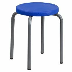 Emma+Oliver Emma And Oliver Stackable Stool With Blue Seat And Silver Powder Coated Frame