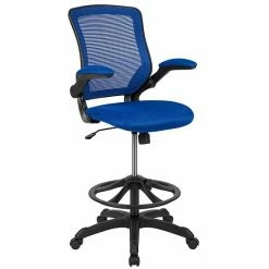 Emma+Oliver Emma And Oliver Mid-Back Blue Mesh Ergonomic Drafting Chair With Foot Ring And Flip-Up Arms -Emma+Oliver shop unnamed file 444